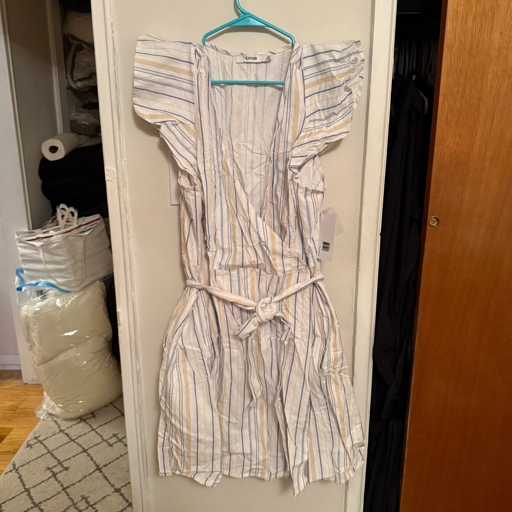 JustFab Blue and White Striped Dress